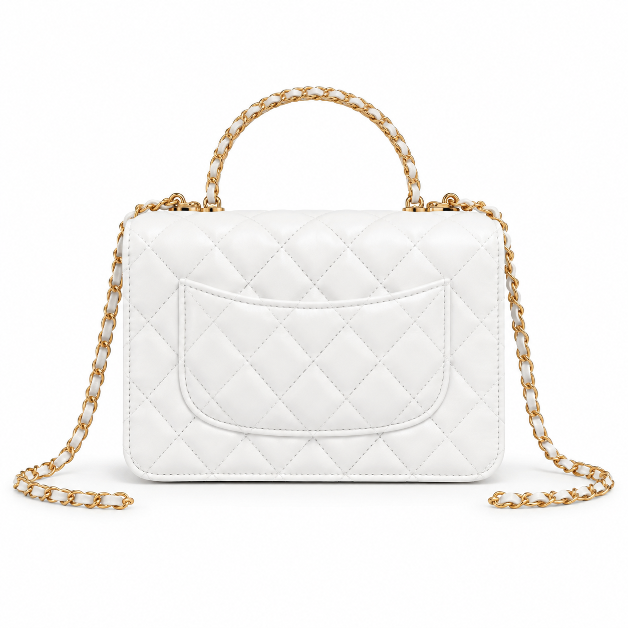 Chanel White Quilted Lambskin Flap Bag | Top Handle & Gold CC Chain