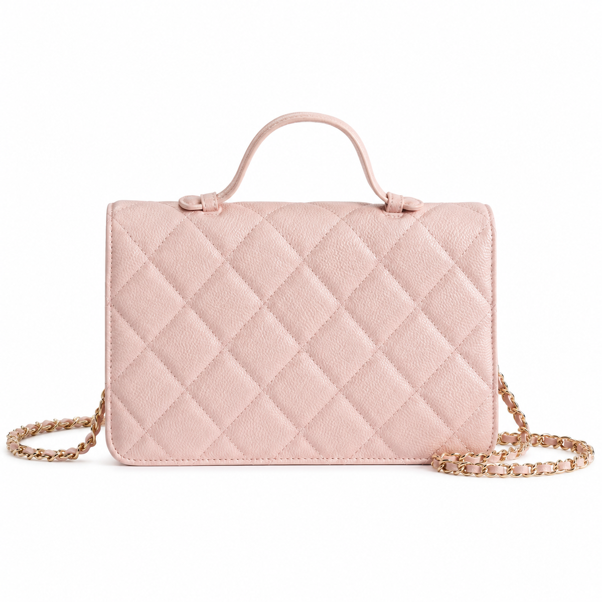 Chanel Blush Pink Aged Caviar Quilted Flap Bag | Oversized CC Logo, Top Handle & Gold Chain