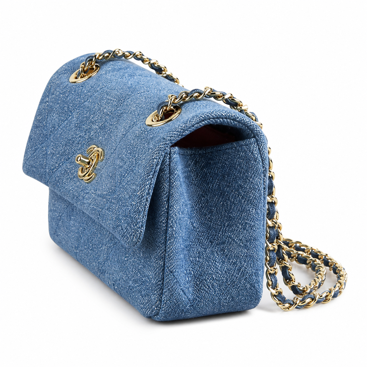 Chanel Medium Blue Denim Single Flap | Denim-Interwoven Gold Chain & CC Clips — 22cm