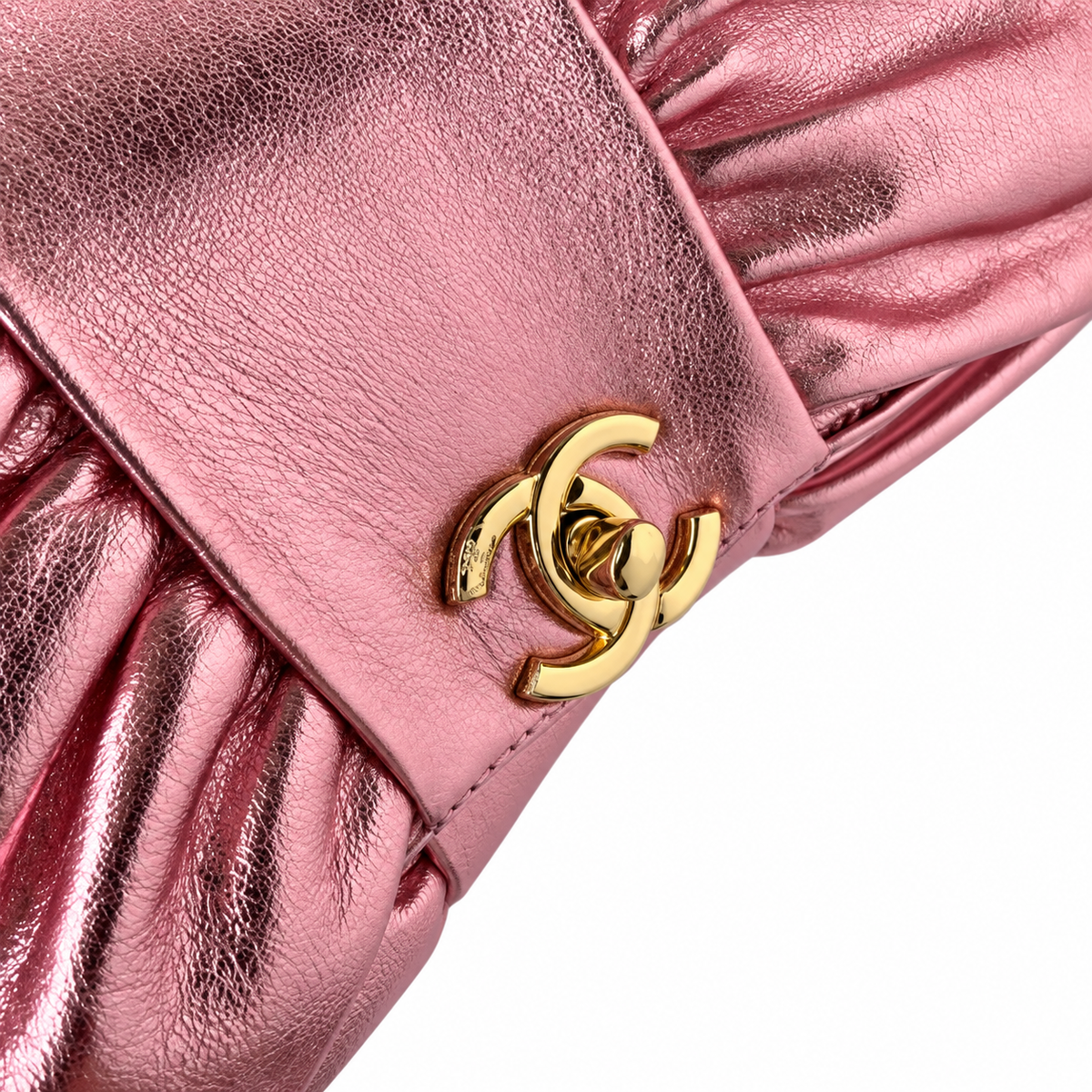 Chanel Ruched Metallic Crinkled Calfskin CC Flap Bag Rose Pink 22cm