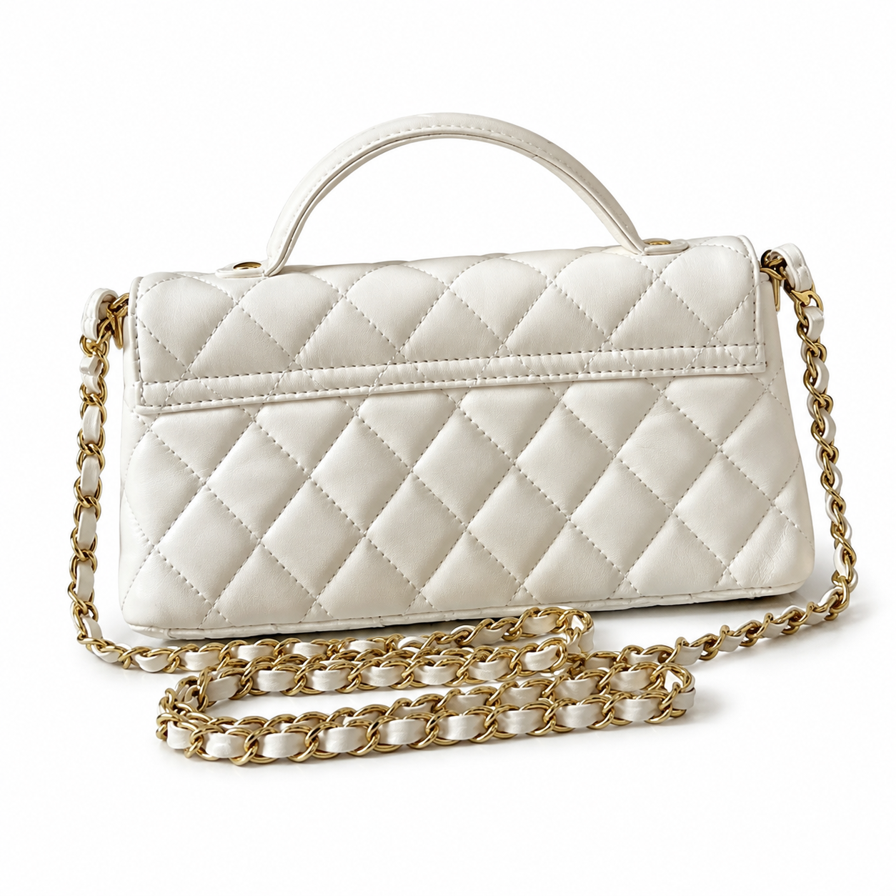 Chanel White Lambskin Quilted Mini Flap Bag | CHANEL PARIS Gold Padlock Clasp & Gold Chain