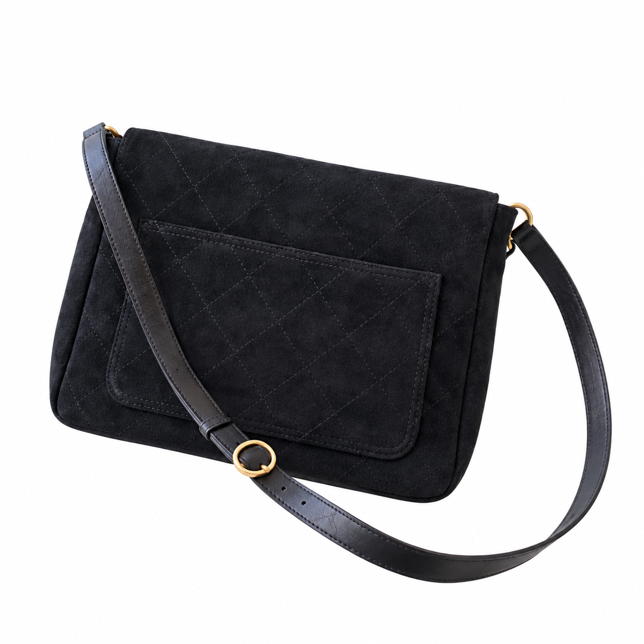 Chanel Quilted Suede Flap Shoulder Bag Black 25×30×7cm