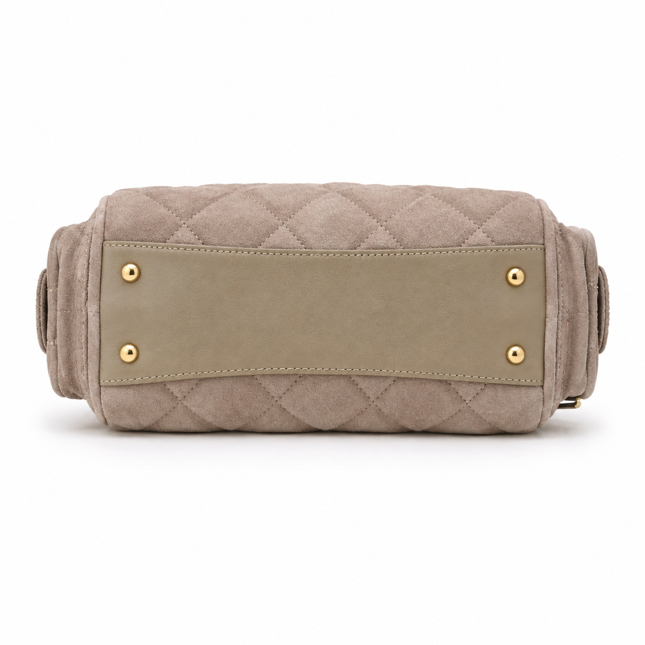 Chanel Warm Taupe Suede Quilted Camera Bag | Full-Length Gold Zipper, Dual Side Pockets & Double Chain