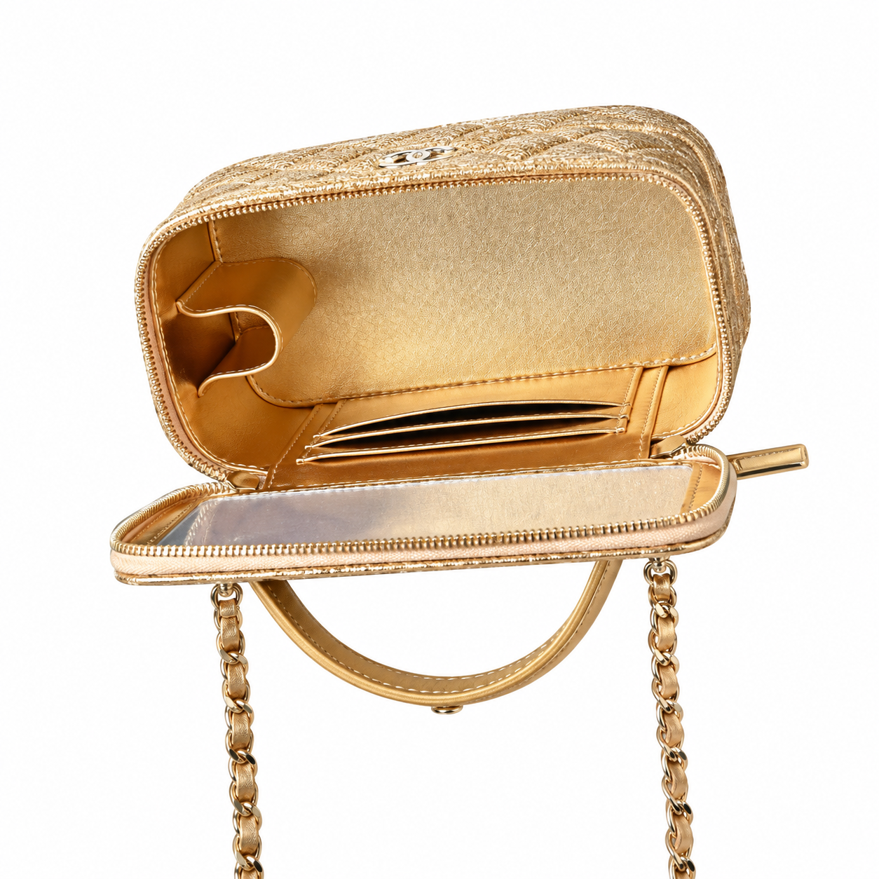 Chanel Quilted Metallic Lambskin Vanity Case Gold 17cm