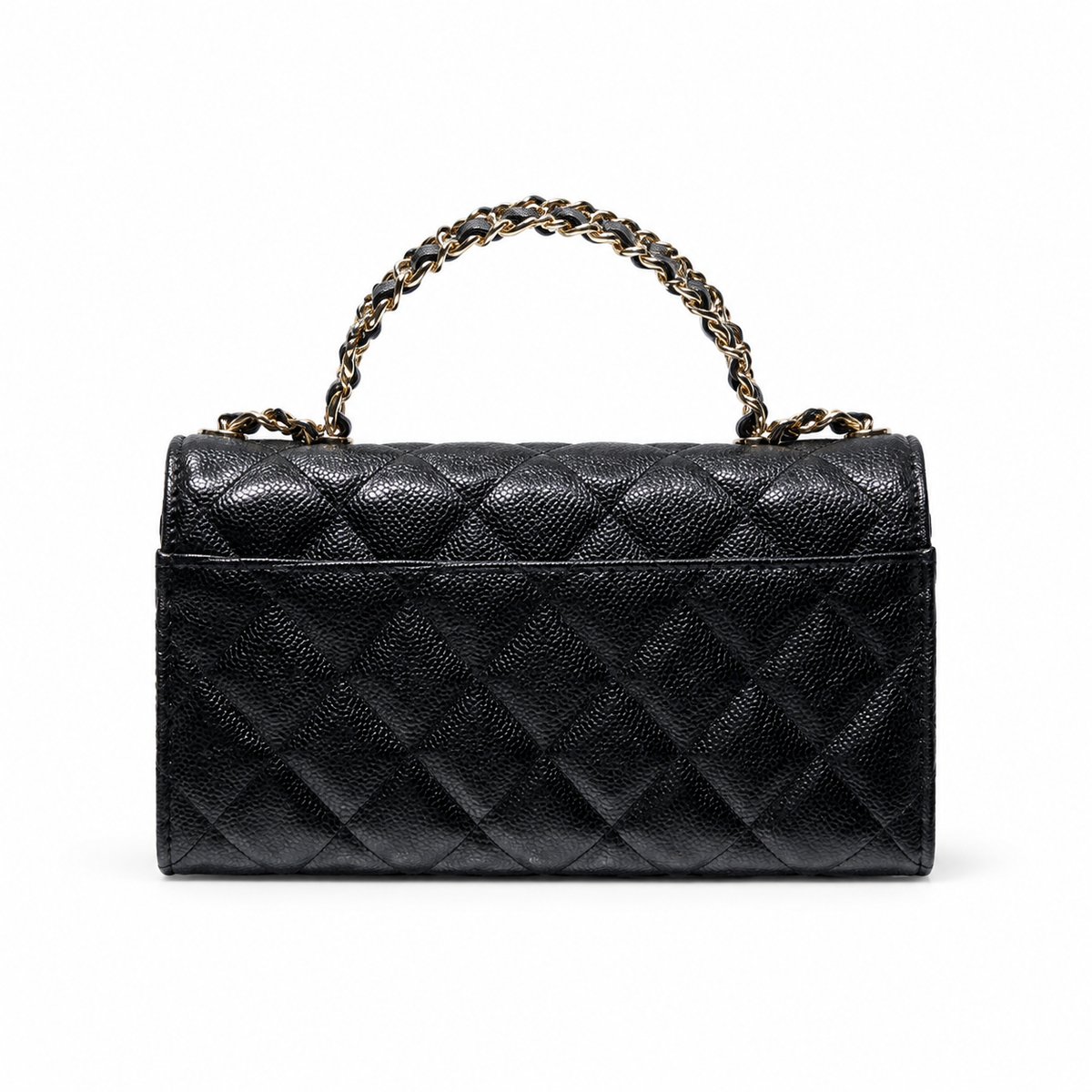 Chanel Black Caviar Quilted Mini Top Handle Flap Bag | Gold Chain-Texture CC Turn-Lock, Ball Connectors & Quilted Interior Pocket