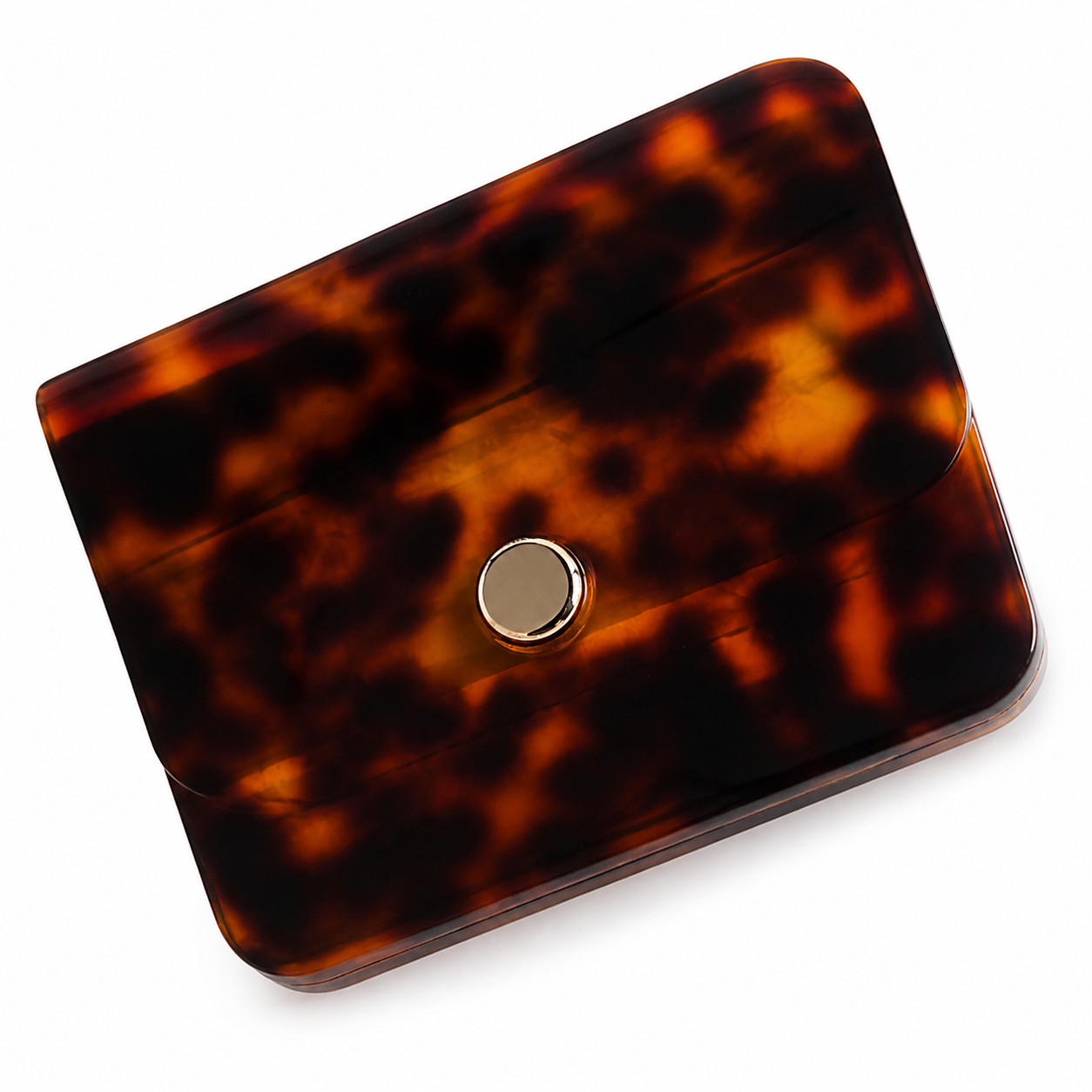 Chanel Tortoiseshell Resin Minaudière Clutch | Gold Hinge Chain Brown — 9x12cm