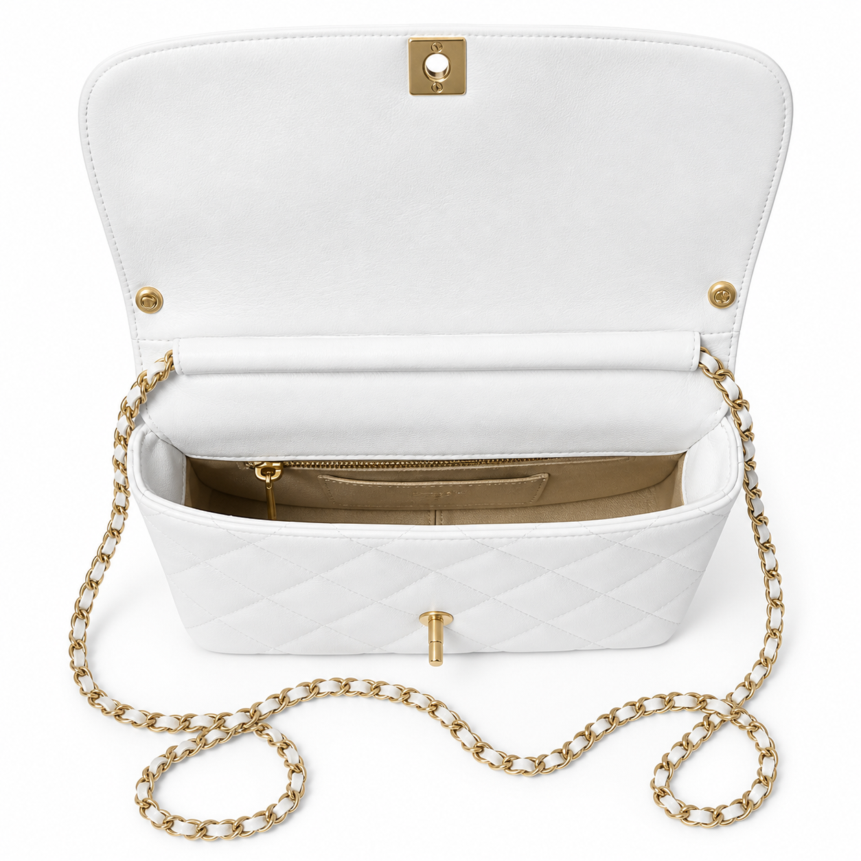 Chanel Vertical Quilted Flap Bag | CC Turn-Lock Gold Chain White — 23x15cm