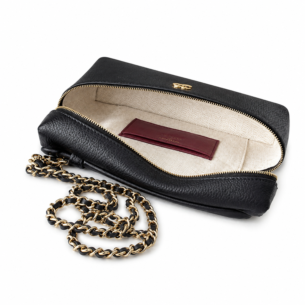 Chanel Black Pebbled Leather Camera Bag | Dual-Zip Top, Top Handle & Gold Leather-Woven Chain