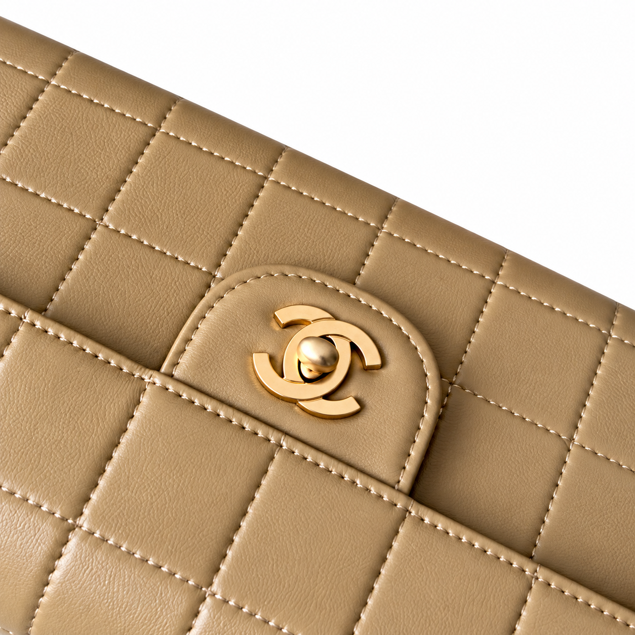 Chanel Square Quilted Lambskin East West Flap Bag Beige 26cm