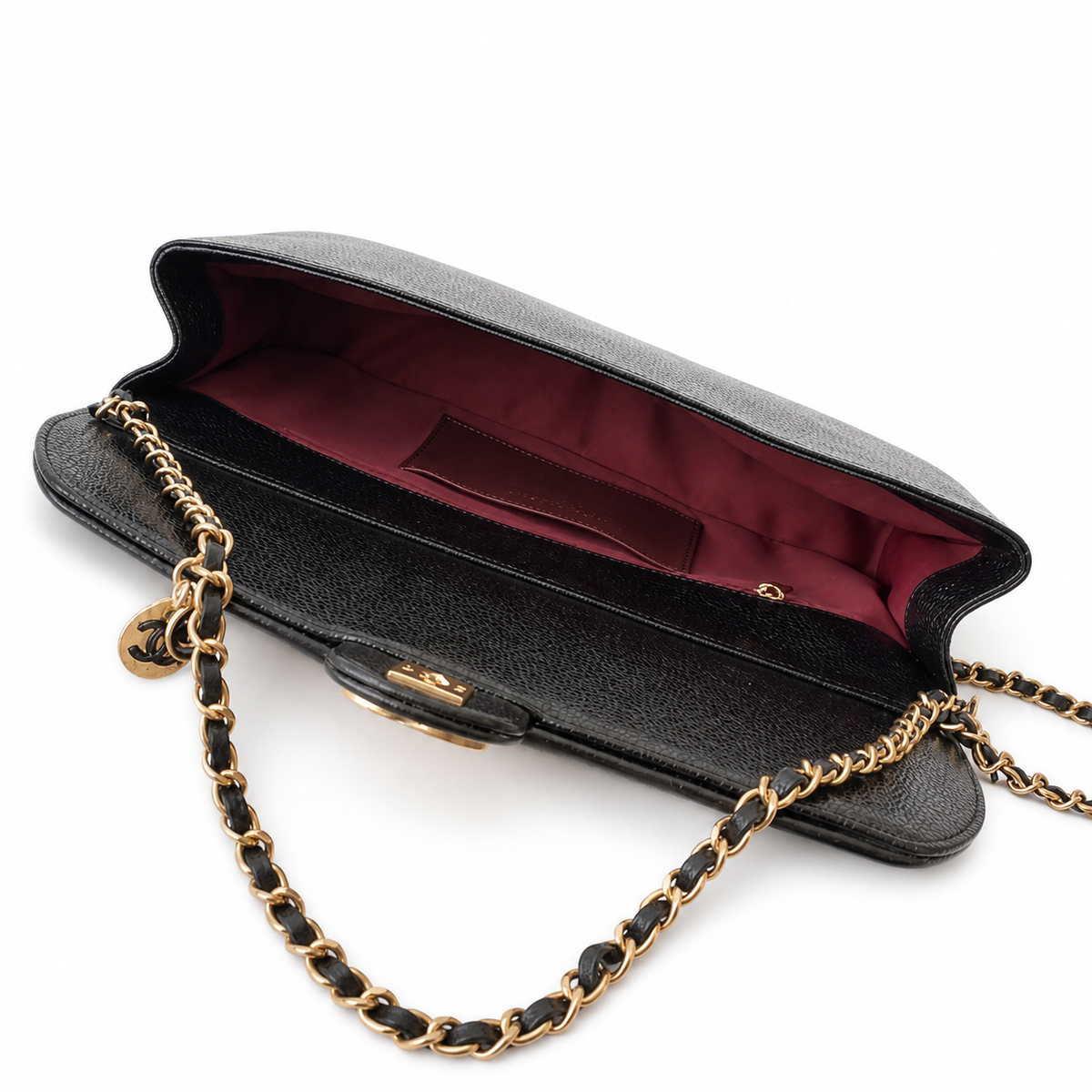 Chanel Bicolor Pouch Clutch Burgundy & Black Caviar | Diagonal Zip Pocket — 33cm