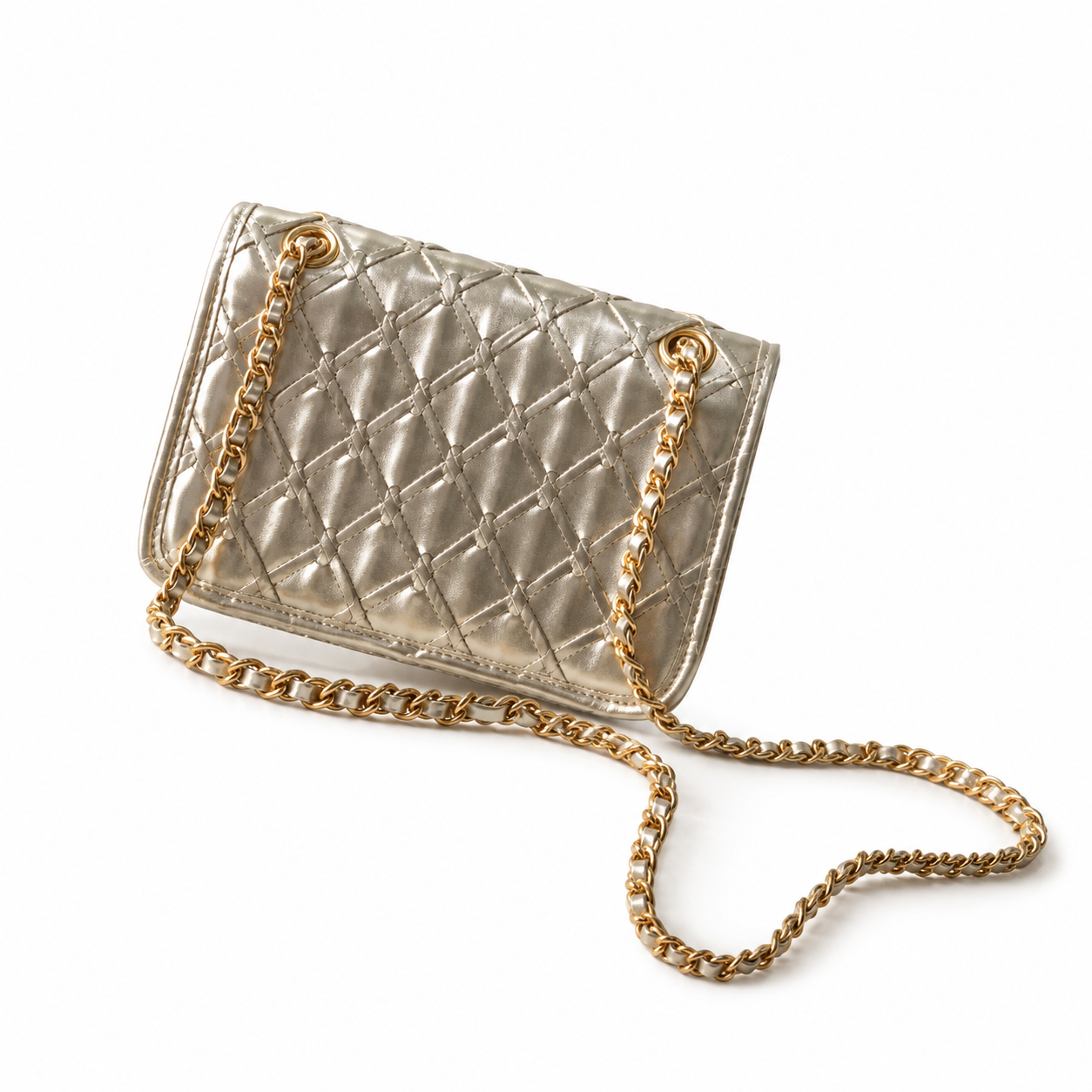 Chanel Champagne Gold Crinkled Metallic Small Flap Bag