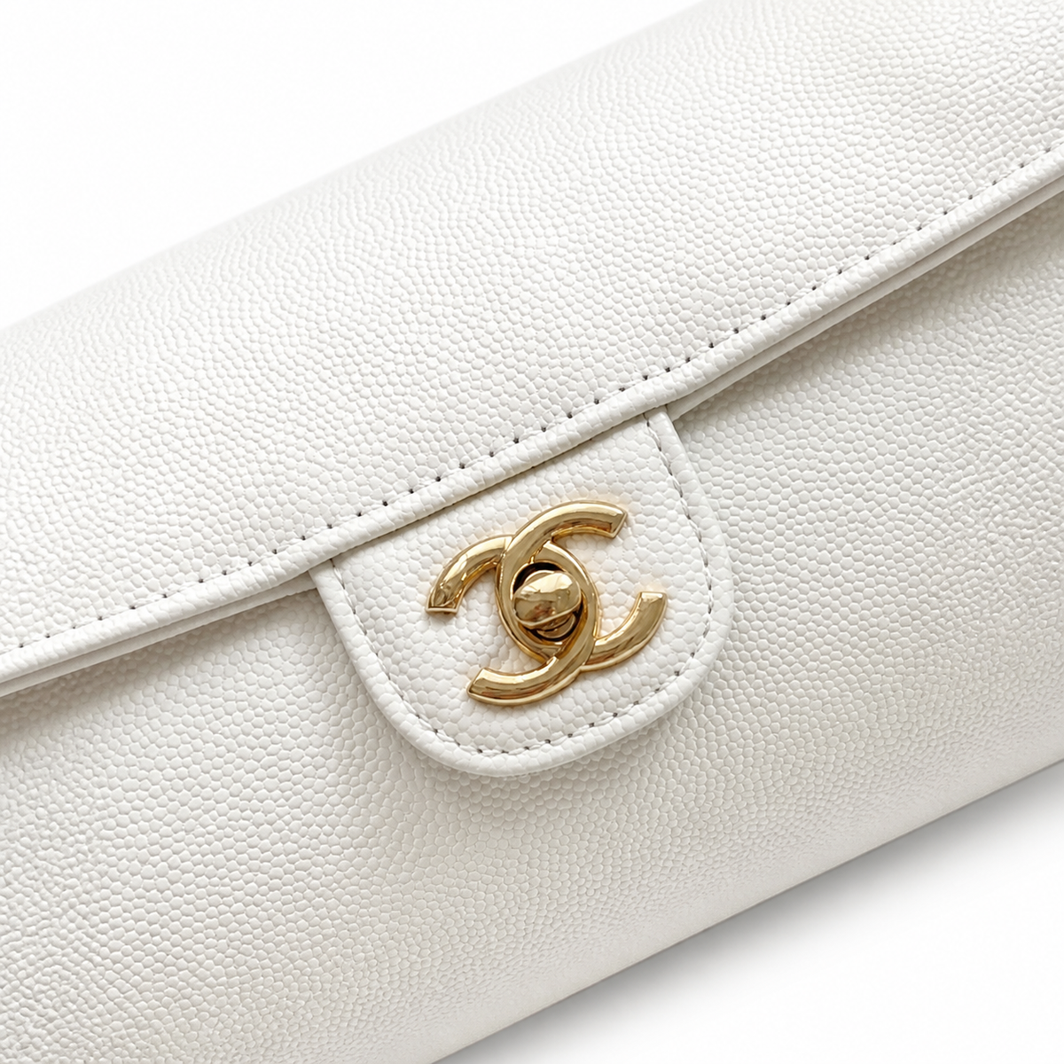 Chanel White Caviar Cylindrical Shoulder Bag | Flat Leather Strap — 20cm