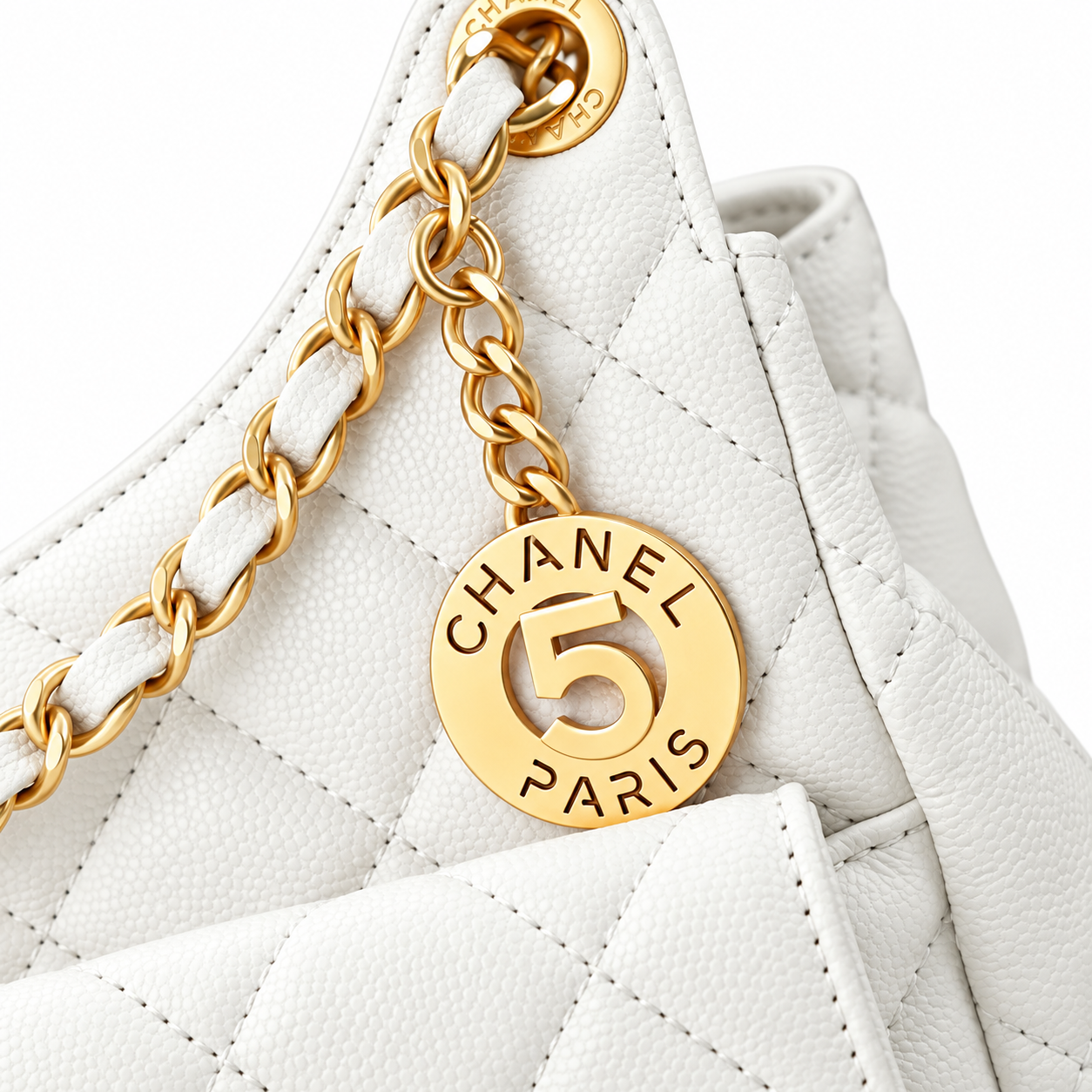 Chanel No.5 Charm Hobo Quilted Lambskin White Gold 22cm