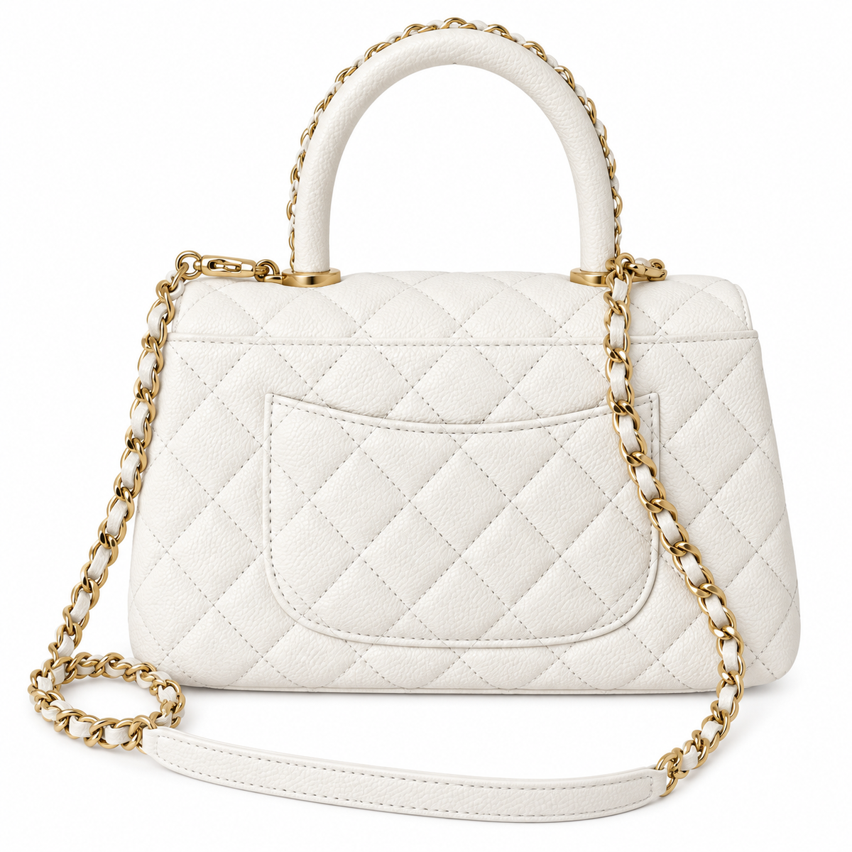 Chanel Coco Handle Quilted Caviar Top Handle Bag White 23cm