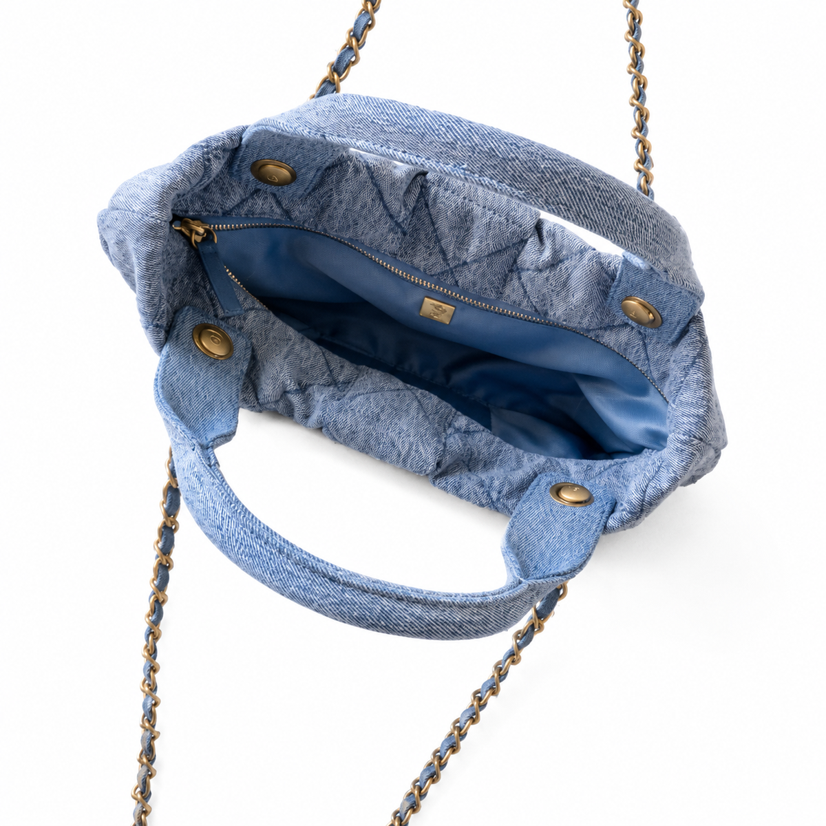 Chanel Denim Quilted Large Shopping Tote | Gold Chain Blue — 29x38cm
