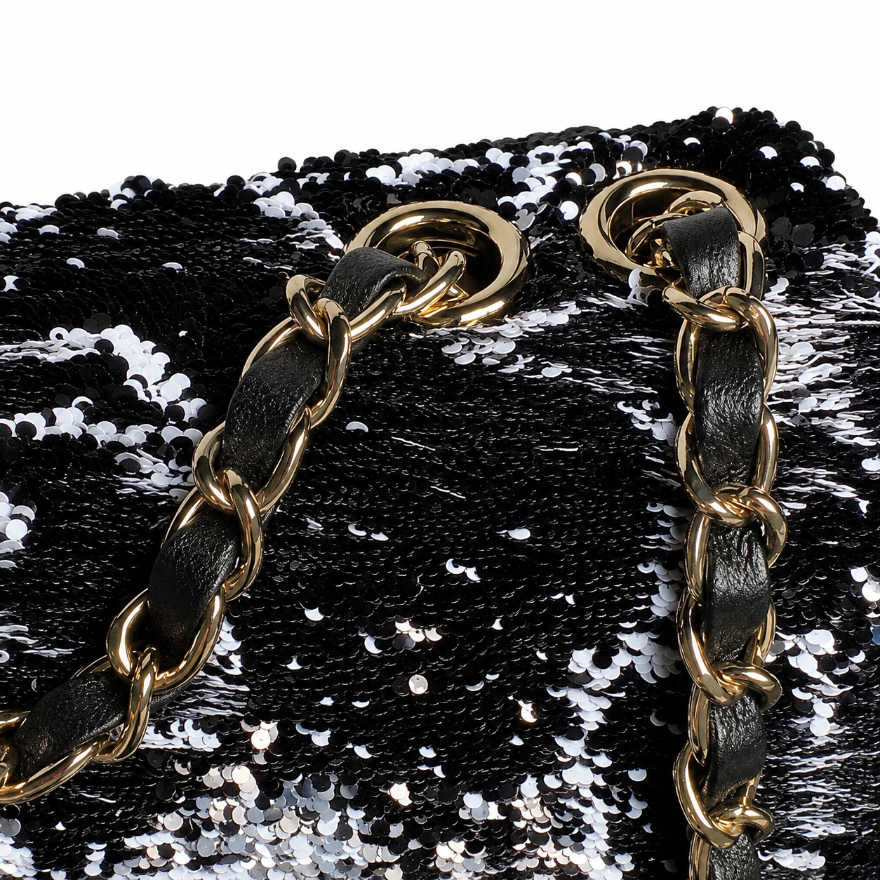Chanel Black & Silver Sequin Hand-Drawn Flap Bag | Bow, Botanical Scrolls & Gestural Fills, Antique Gold CC