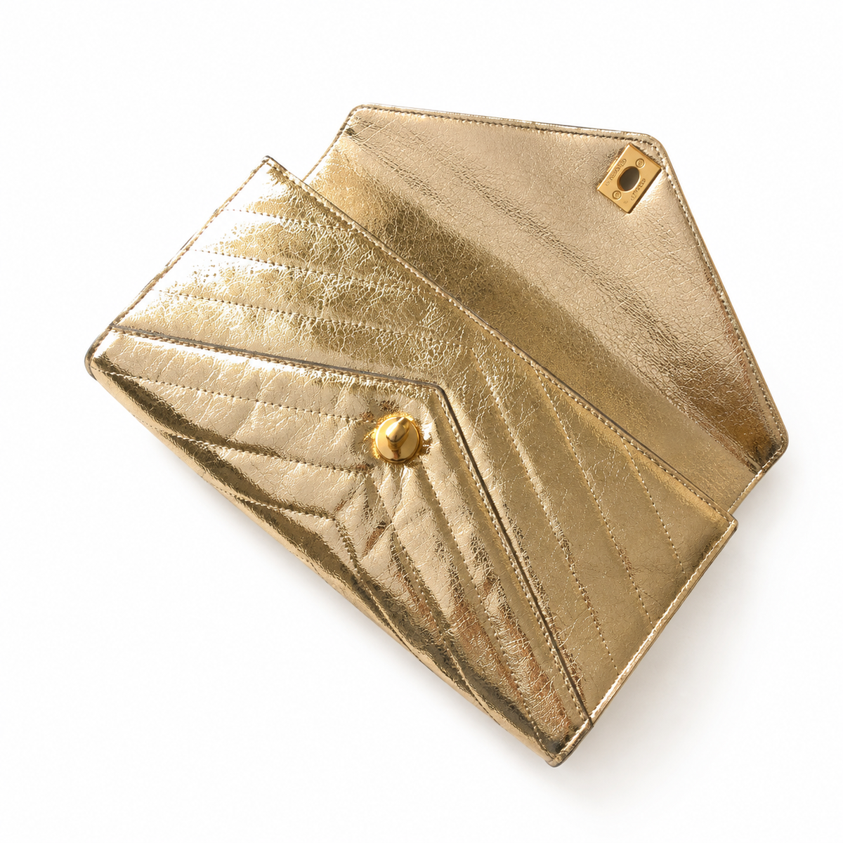 Chanel Champagne Gold Crinkled Metallic Envelope Bag | Chevron Quilting & Gold CC Turn-Lock