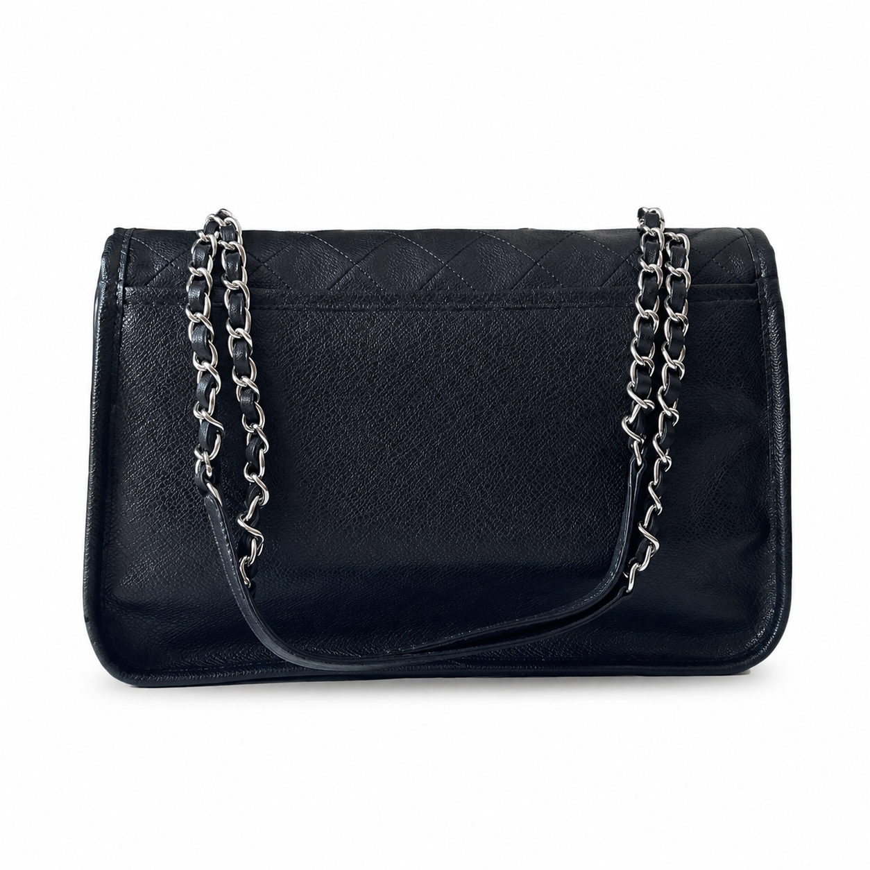 Chanel Black Caviar Quilted Large Single Flap Bag | Silver CC Turn-Lock & Silver Chain