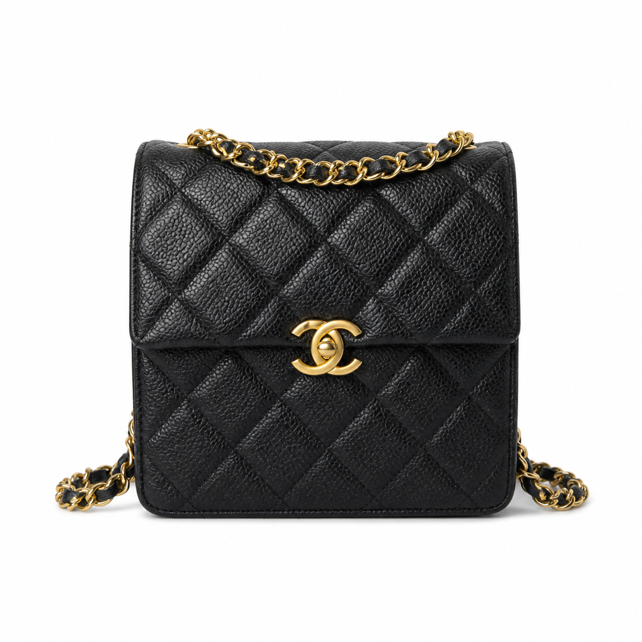 Chanel Classic Quilted Backpack Black Caviar Leather | Gold CC Chain Straps — 20cm