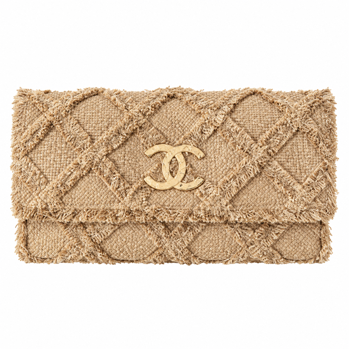 Chanel Large Quilted Raffia Fringe Flap Bag Natural Beige 38cm