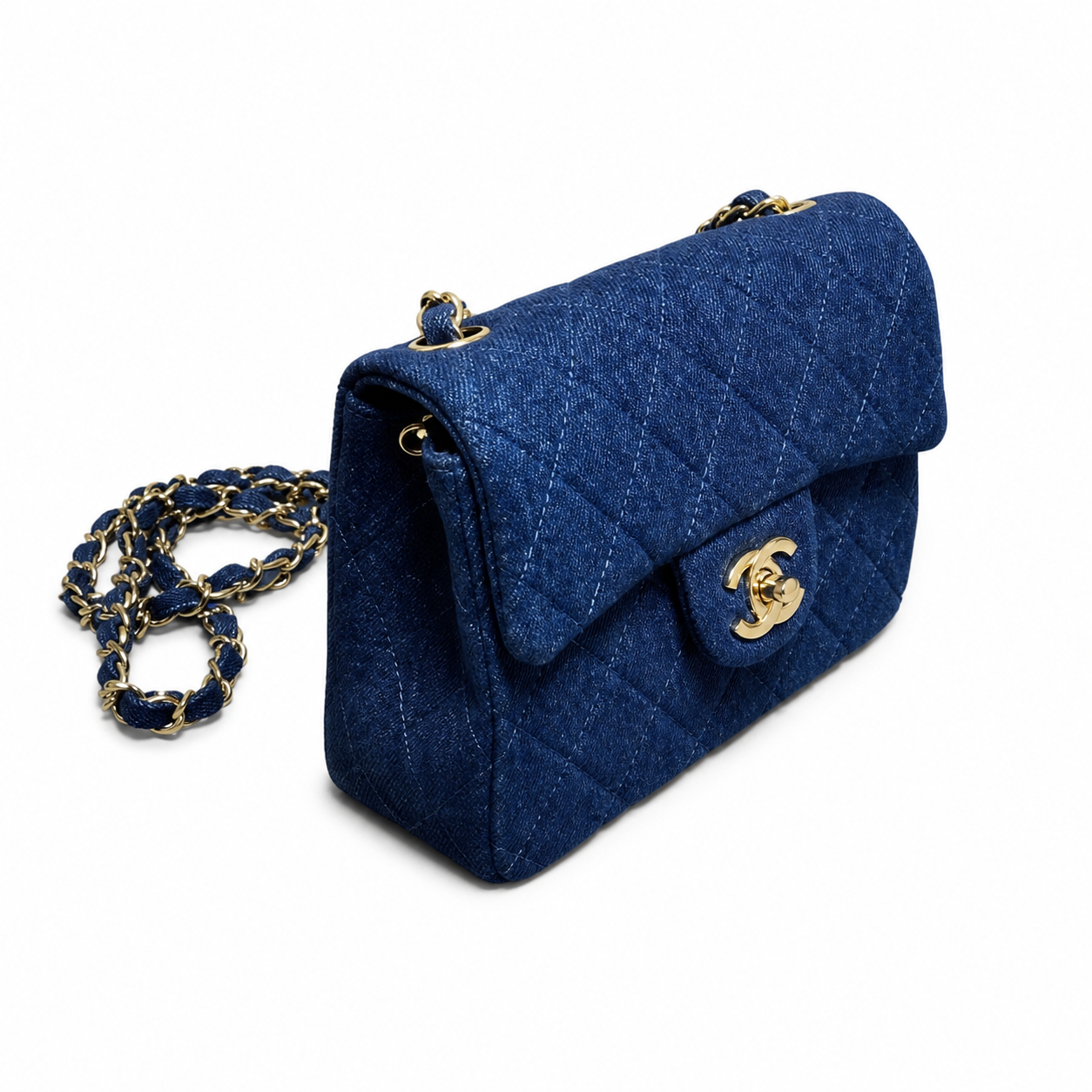 Chanel Mini Classic Flap Indigo Blue Quilted Denim | Gold CC Turn-Lock — 17.5cm