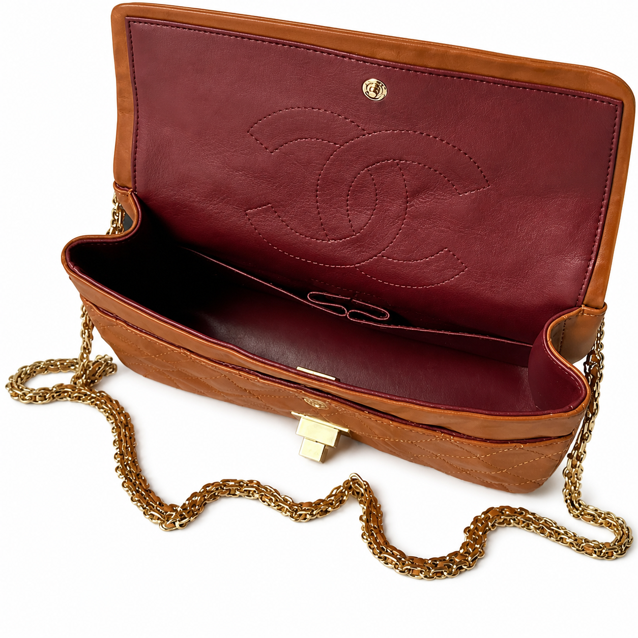 Chanel Classic Quilted Flap Bag | CC Turn-Lock Gold Hardware Leather Chain — 24x16cm