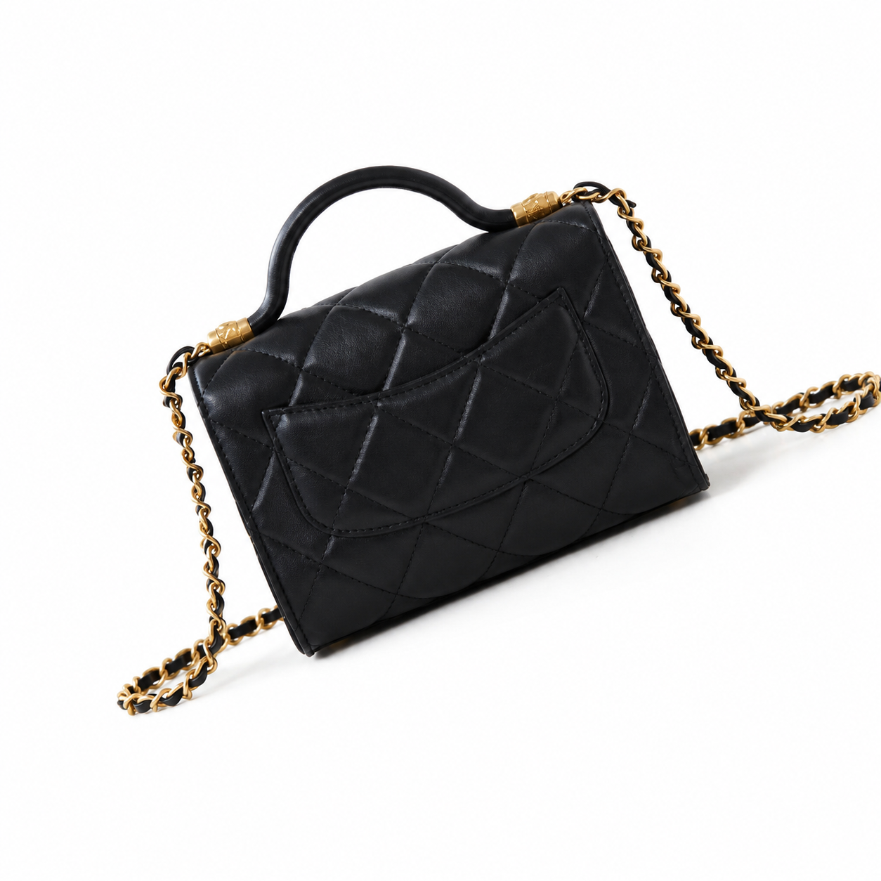 Chanel Caviar Top Handle Mini Flap Bag | CC Turn-Lock Gold Chain Black — 13x18cm