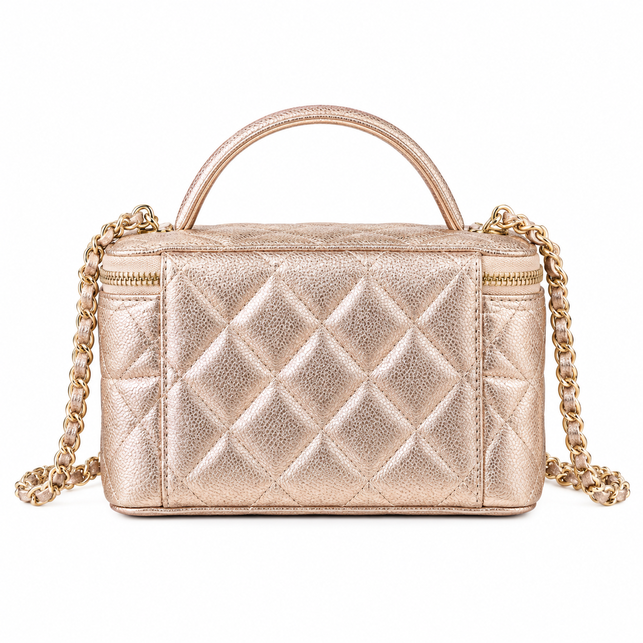 Chanel Quilted Metallic Caviar Vanity Case Rose Gold 17cm