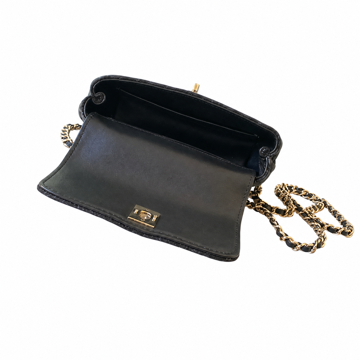 Chanel Coco Handle Quilted Denim Mini Flap | Charcoal & Gold CC — 11cm