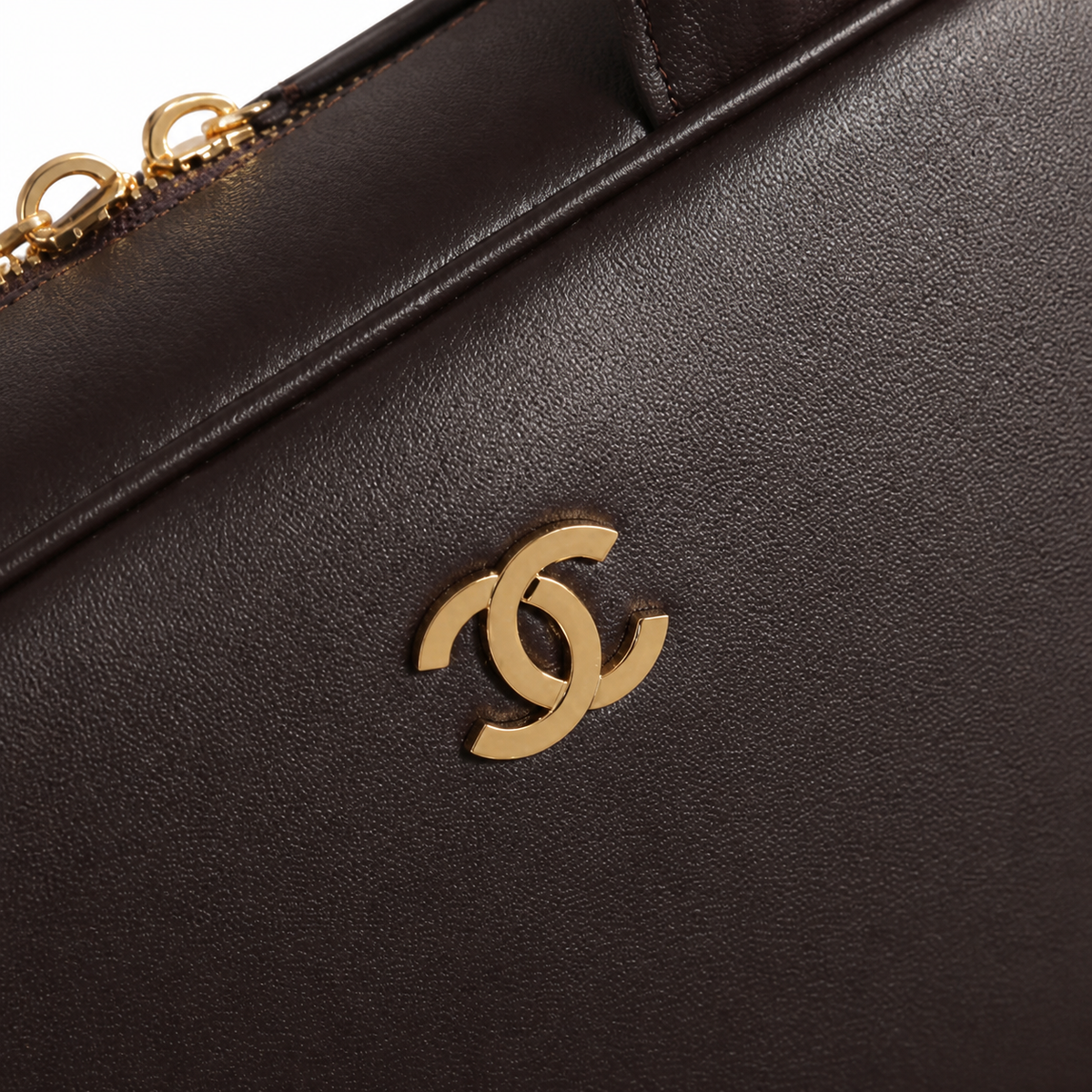 Chanel Bowling Bag Dark Chocolate Grained Leather | Dual Handles & CC Charm Ball — 29cm