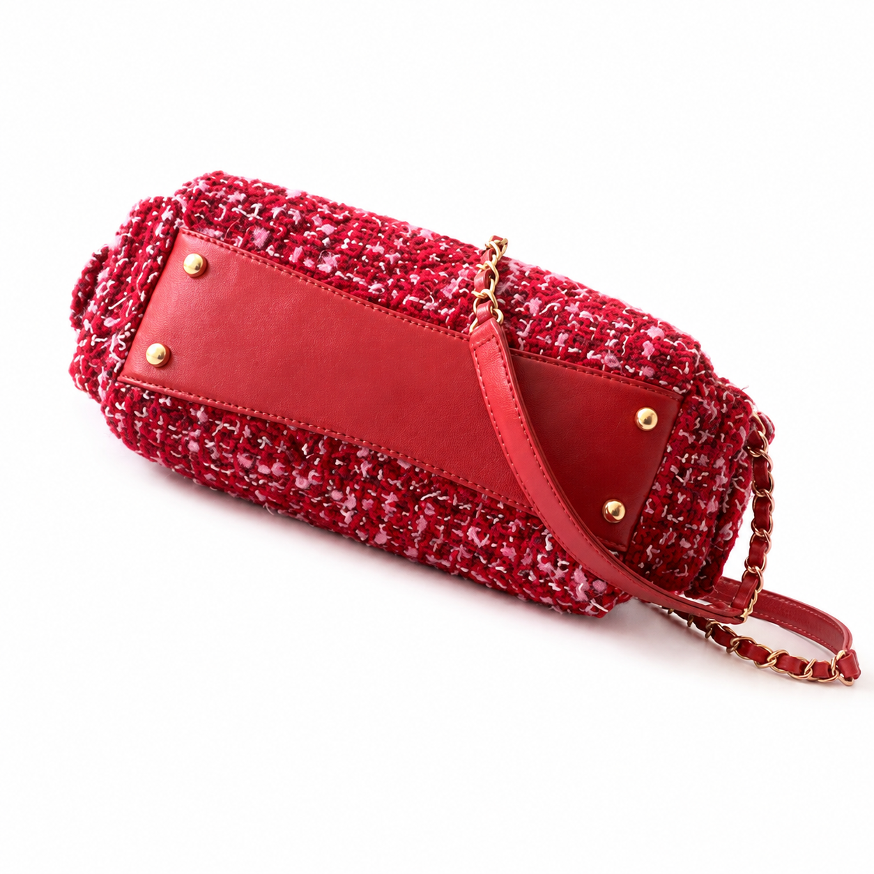 Chanel Red Multicolour Bouclé Tweed Camera Bag | Front Zip Pocket, Antique Gold CC & Red Leather Chain