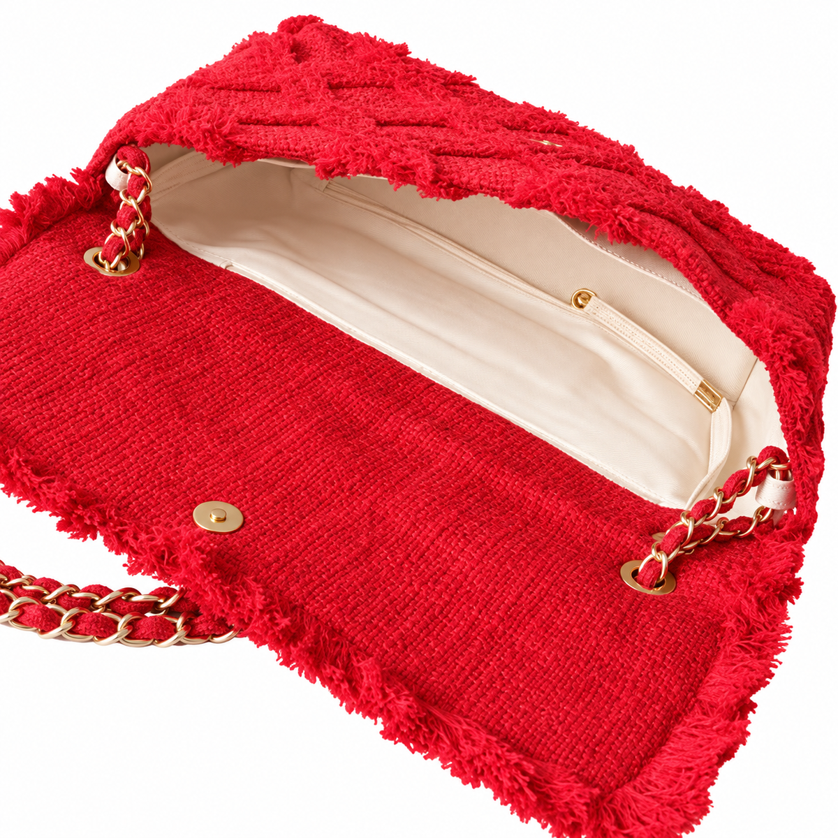 Chanel Large Quilted Tweed Flap Bag Red Gold 38cm