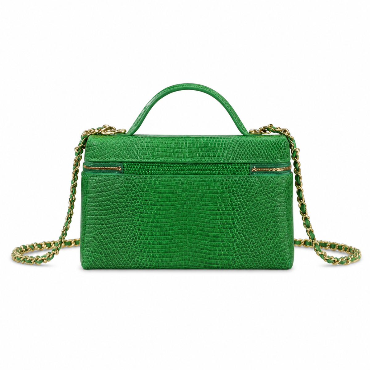 Chanel Kelly Green Lizard-Embossed Vanity Case | Gold Star Charm — 18cm
