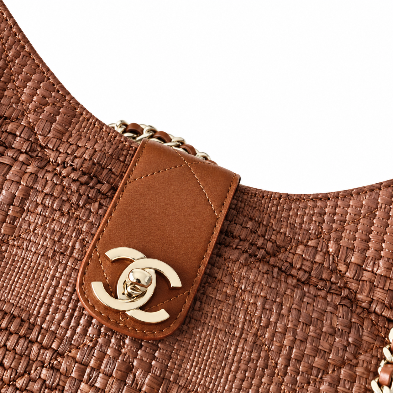 Chanel Raffia Woven CC Tote Bag Caramel 26×40×12cm