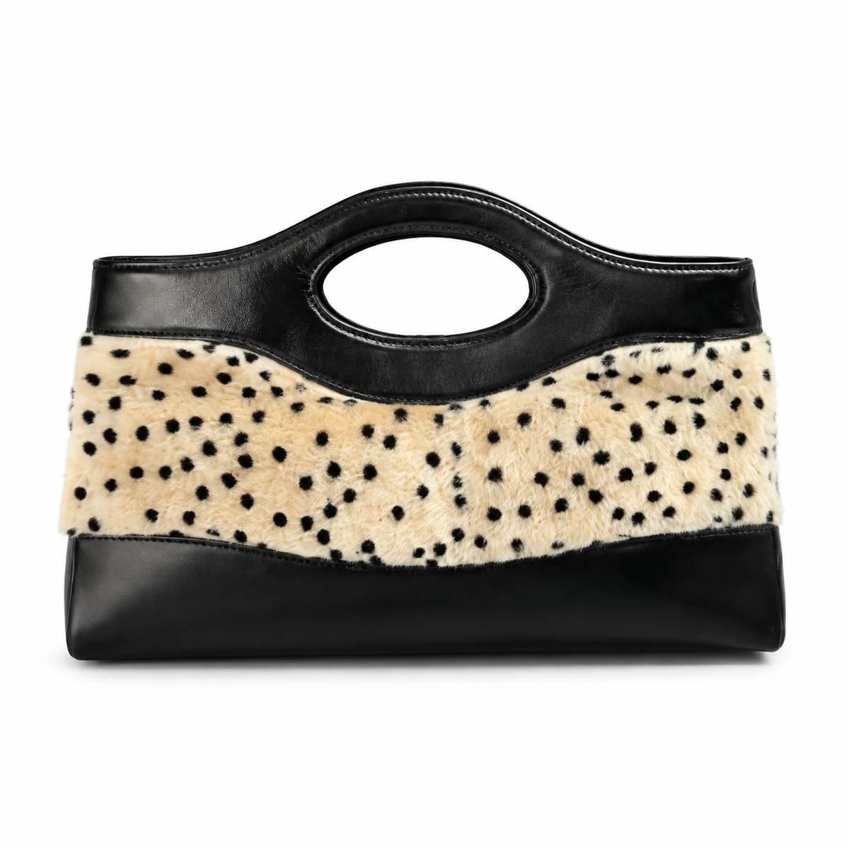 Chanel Dalmatian Spotted Shearling Tote | Circular Black Patent Handle & Gold CC Turn-Lock