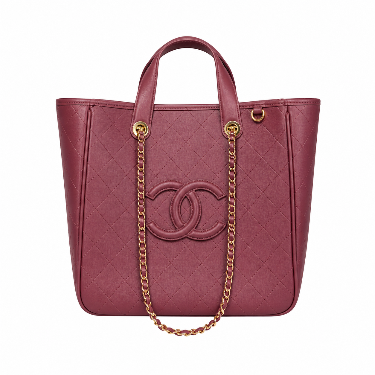 Chanel Burgundy Calfskin Large Shopping Tote | Raised CC & Gold Chain — 36cm