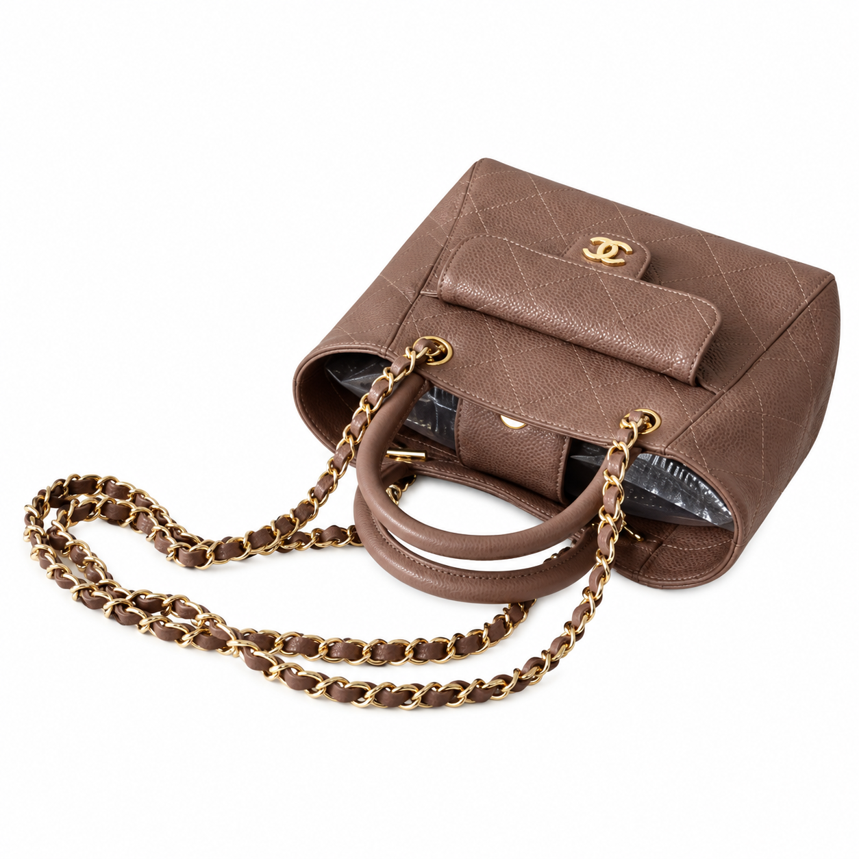 Chanel Neo Executive Caviar Tote Bag Taupe Gold 25cm