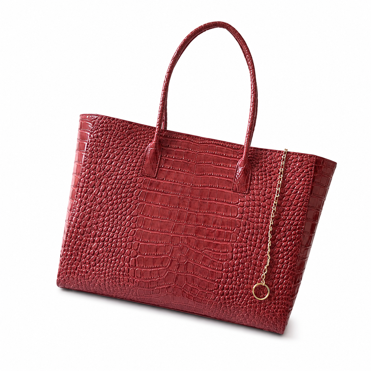 Chanel Burgundy Red Croc-Embossed Large Shopping Tote | Gold CC Turn-Lock & Tonal Handles