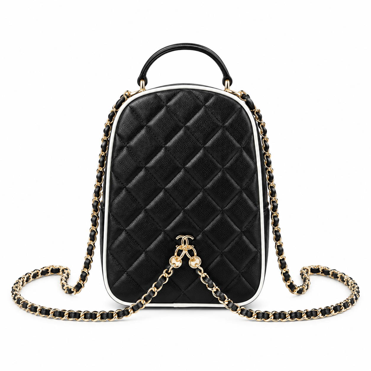 Chanel Quilted Lambskin Mini Backpack Black White Piping 18×13×9cm