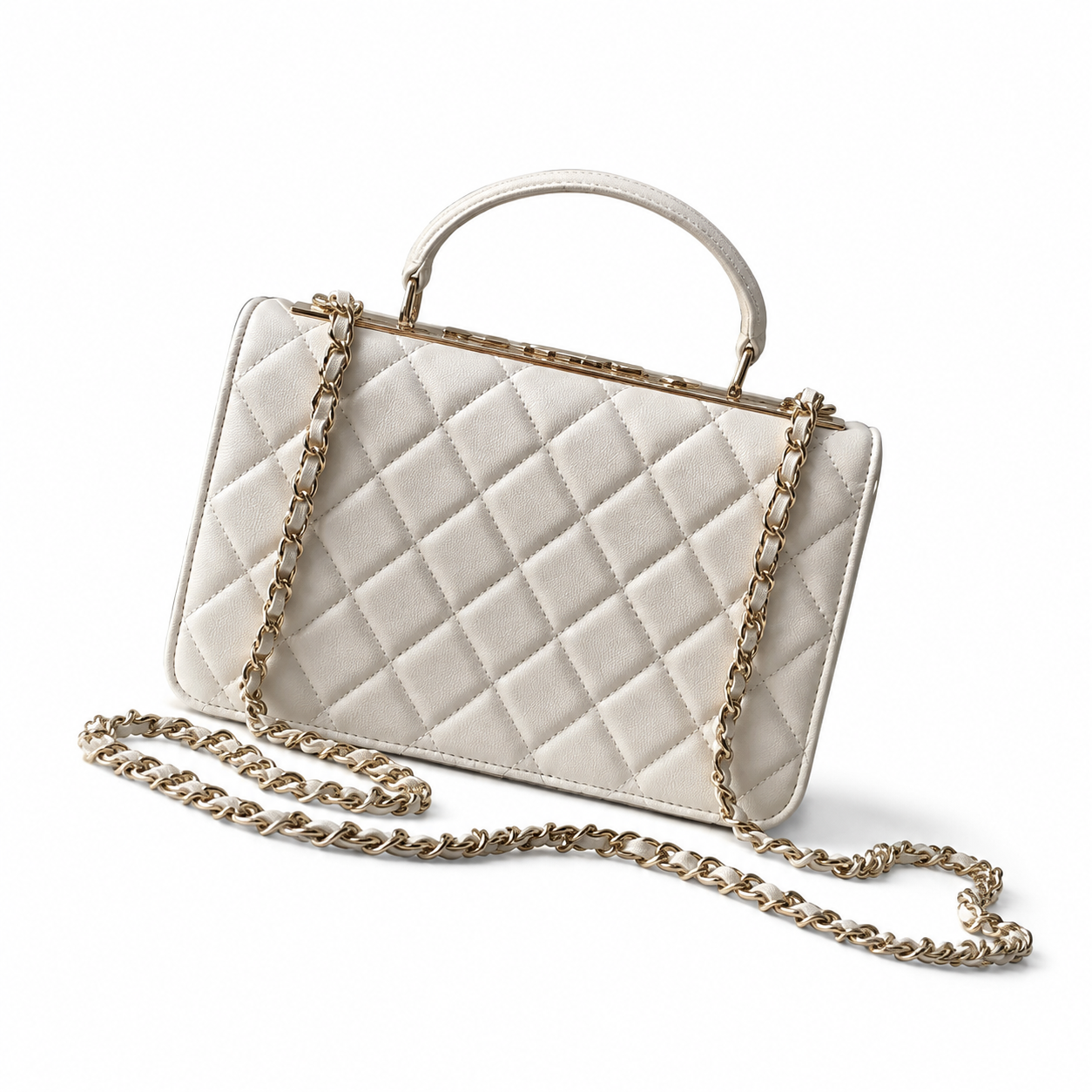 Chanel White Quilted Lambskin Flap Bag with Engraved CC & Gold Twist Rope Chain