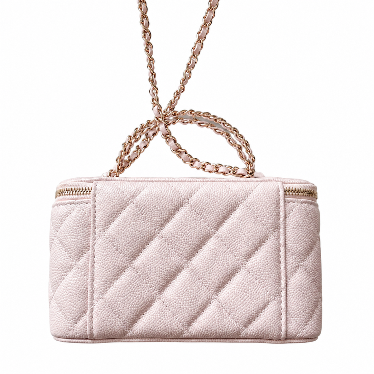 Chanel Pink Quilted Caviar Vanity Box Bag | Built-In Mirror & Silver Chain