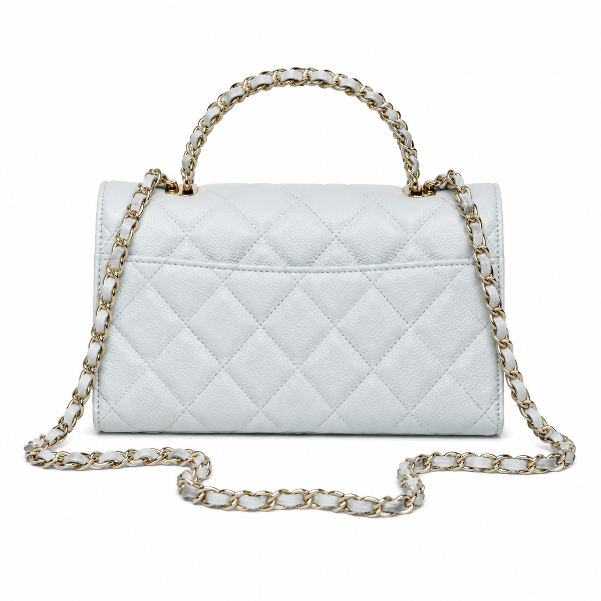 Chanel Iridescent Glacier Blue Caviar Quilted Mini Flap Bag | Scalloped Wave-Edge Flap, Chain-Texture CC Lock & Back Pocket