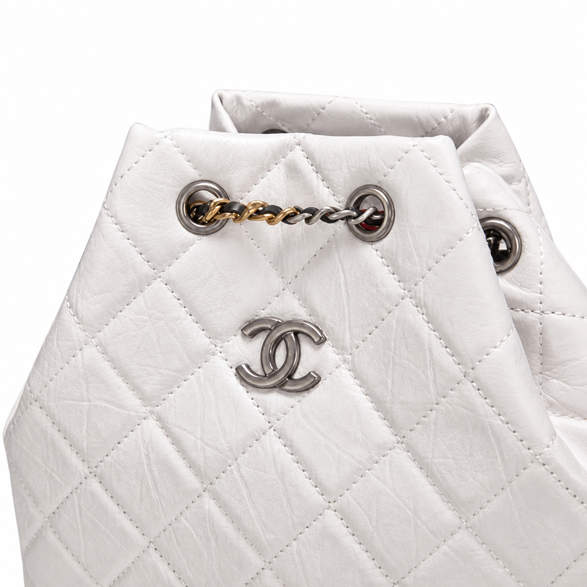 Chanel Gabrielle Quilted Calfskin Backpack | White & Red Interior — 24cm