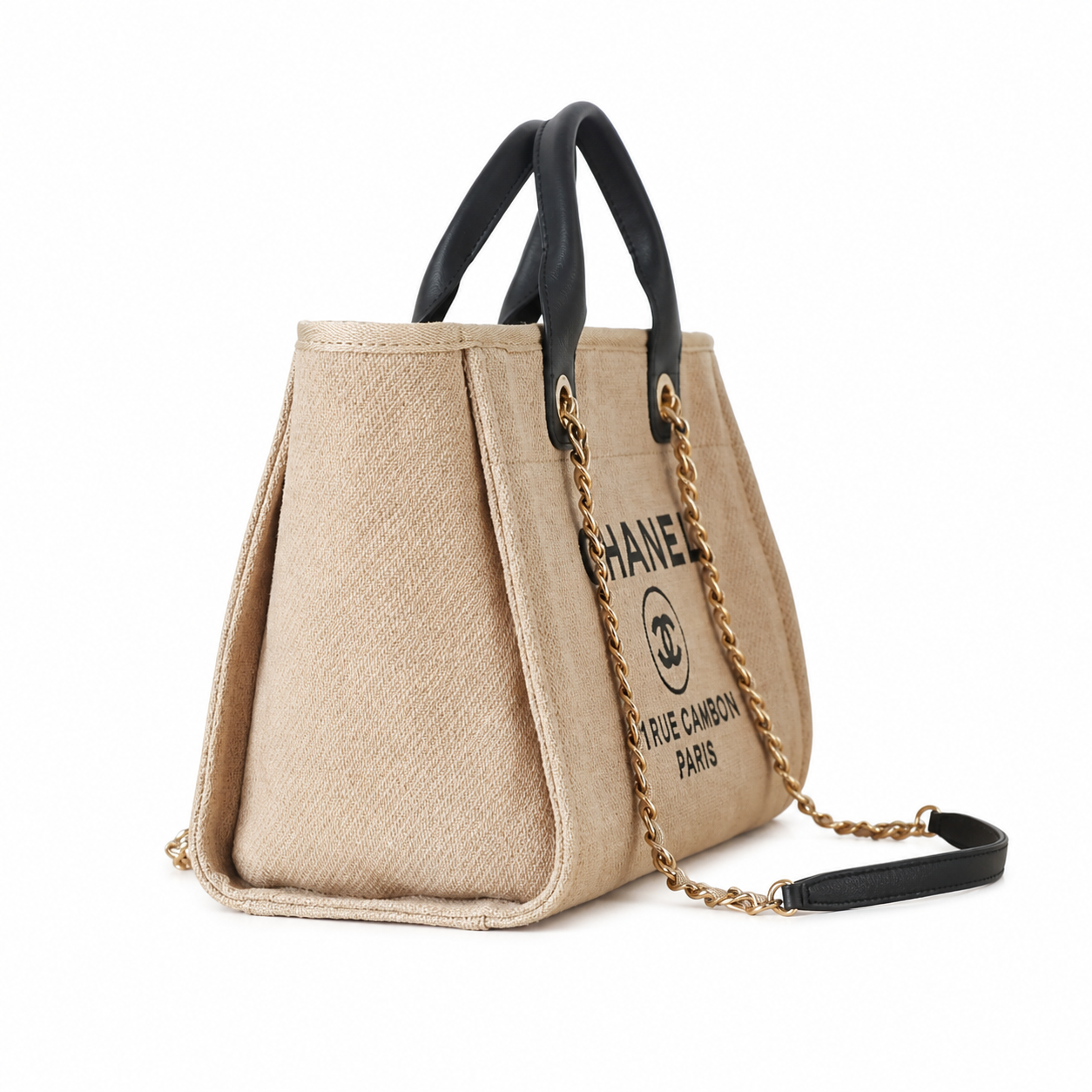 Chanel Deauville Large Tote Natural Ecru Canvas | CHANEL 31 Rue Cambon Paris Print — 39cm
