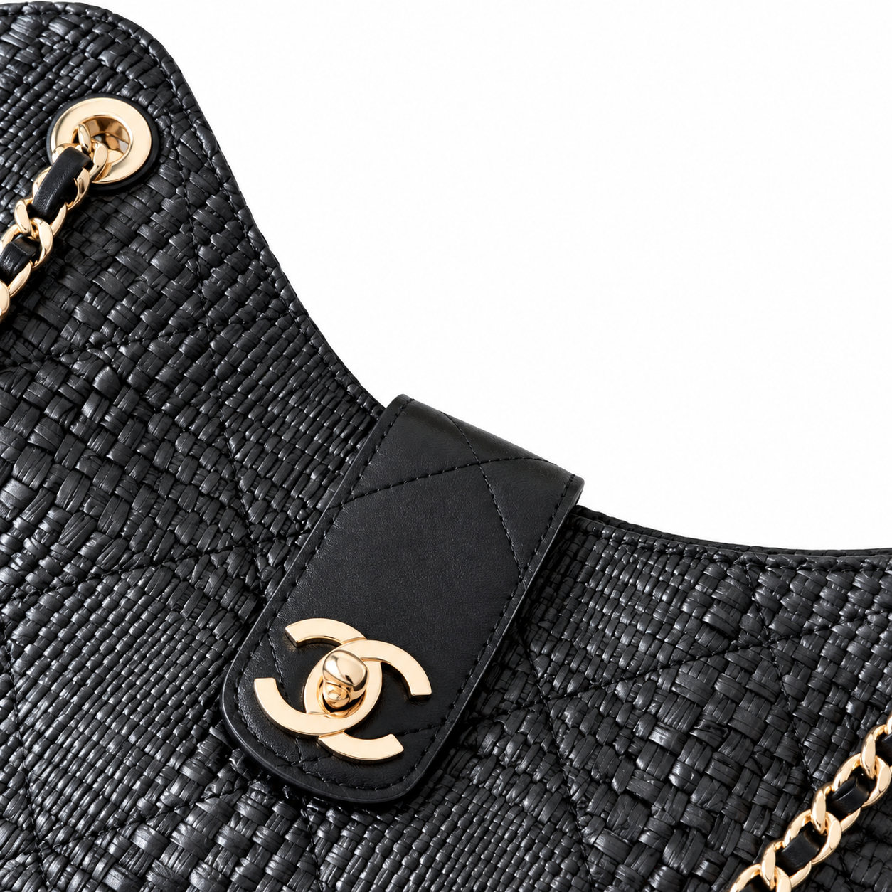 Chanel Raffia Woven CC Tote Bag Black 26×40×12cm