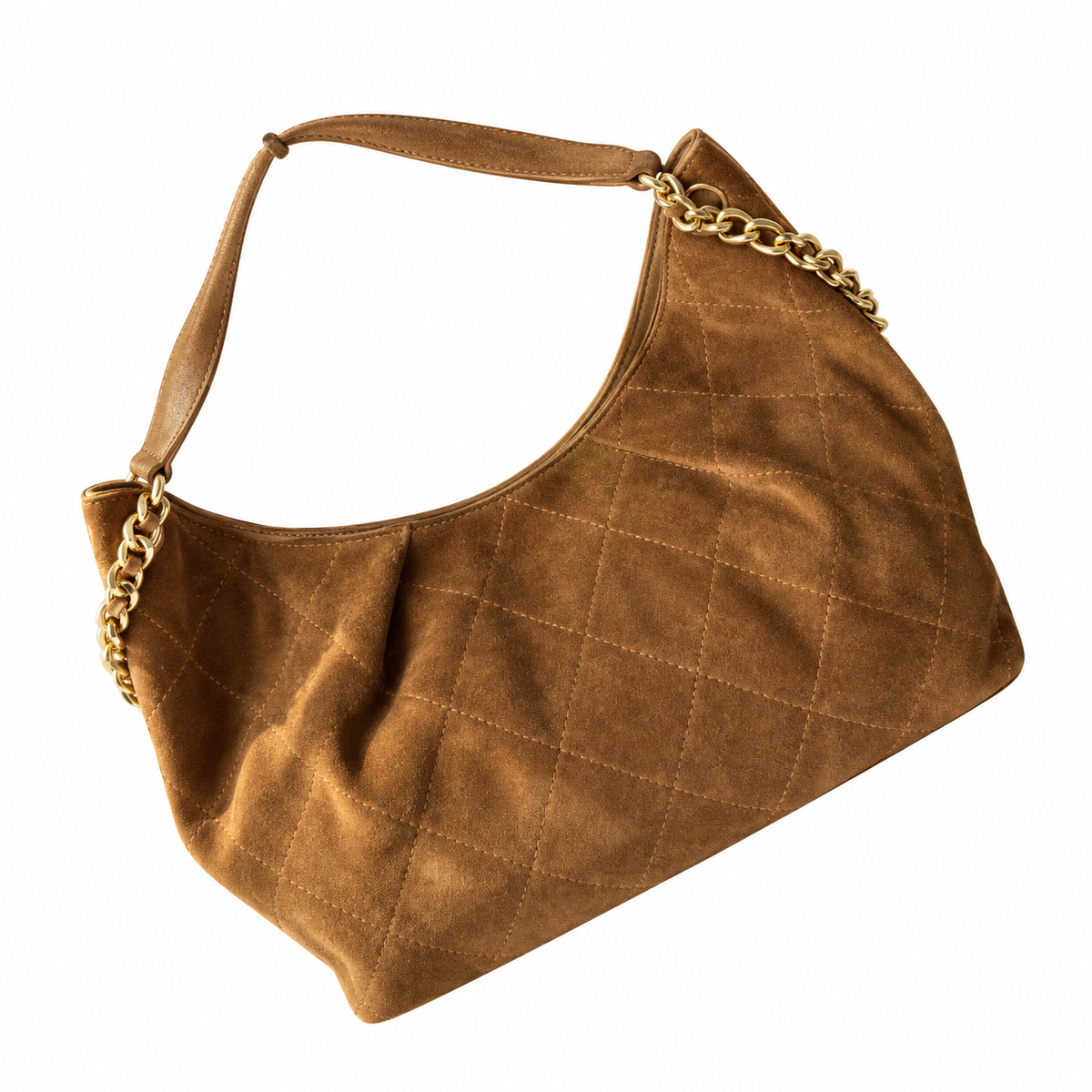 Chanel Quilted Suede Shoulder Hobo Bag Caramel 33×26×14cm