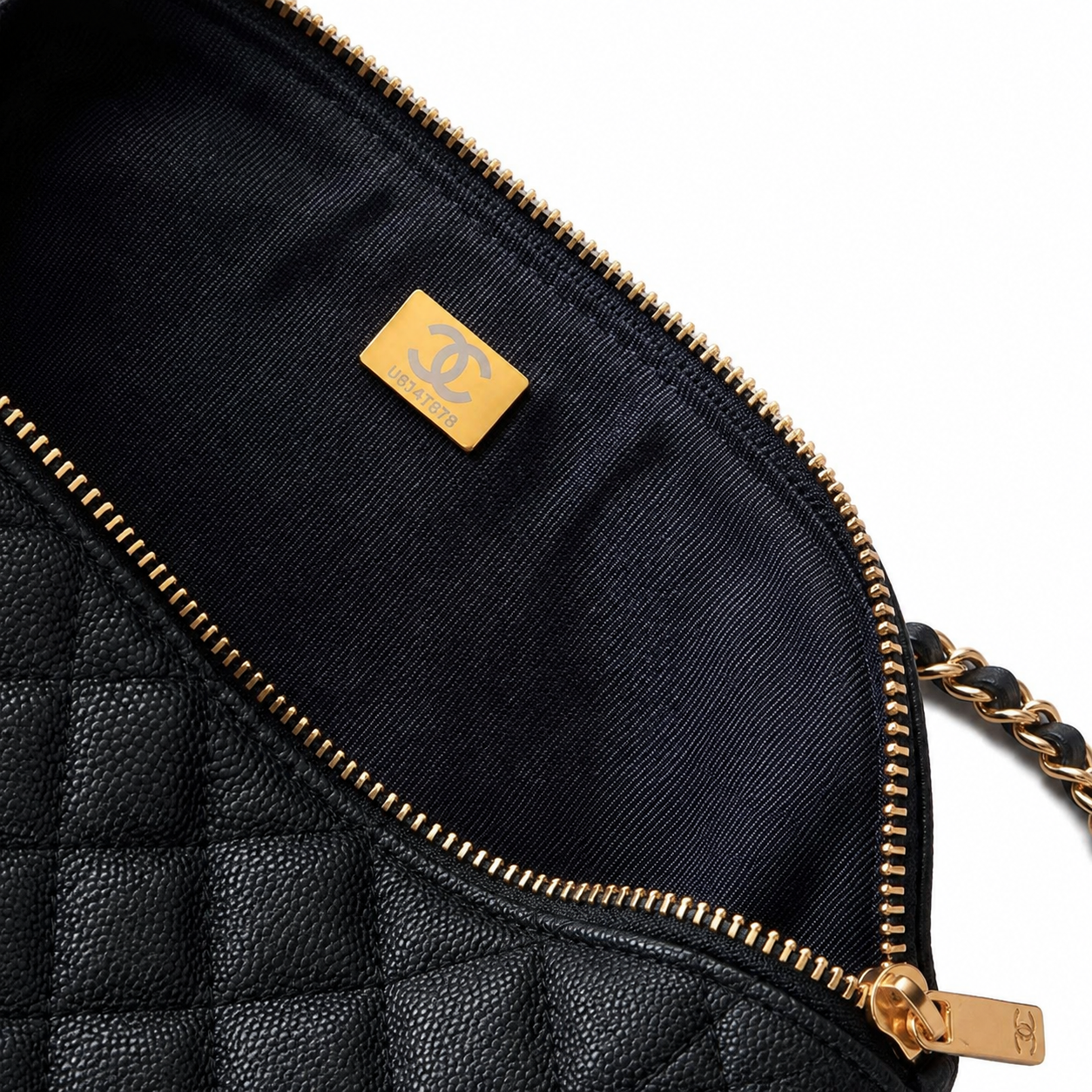 Chanel Black Caviar Leather Quilted Camera Bag | Oversized Antique Gold CC, Side Pockets & Double Chain with Leather Strap