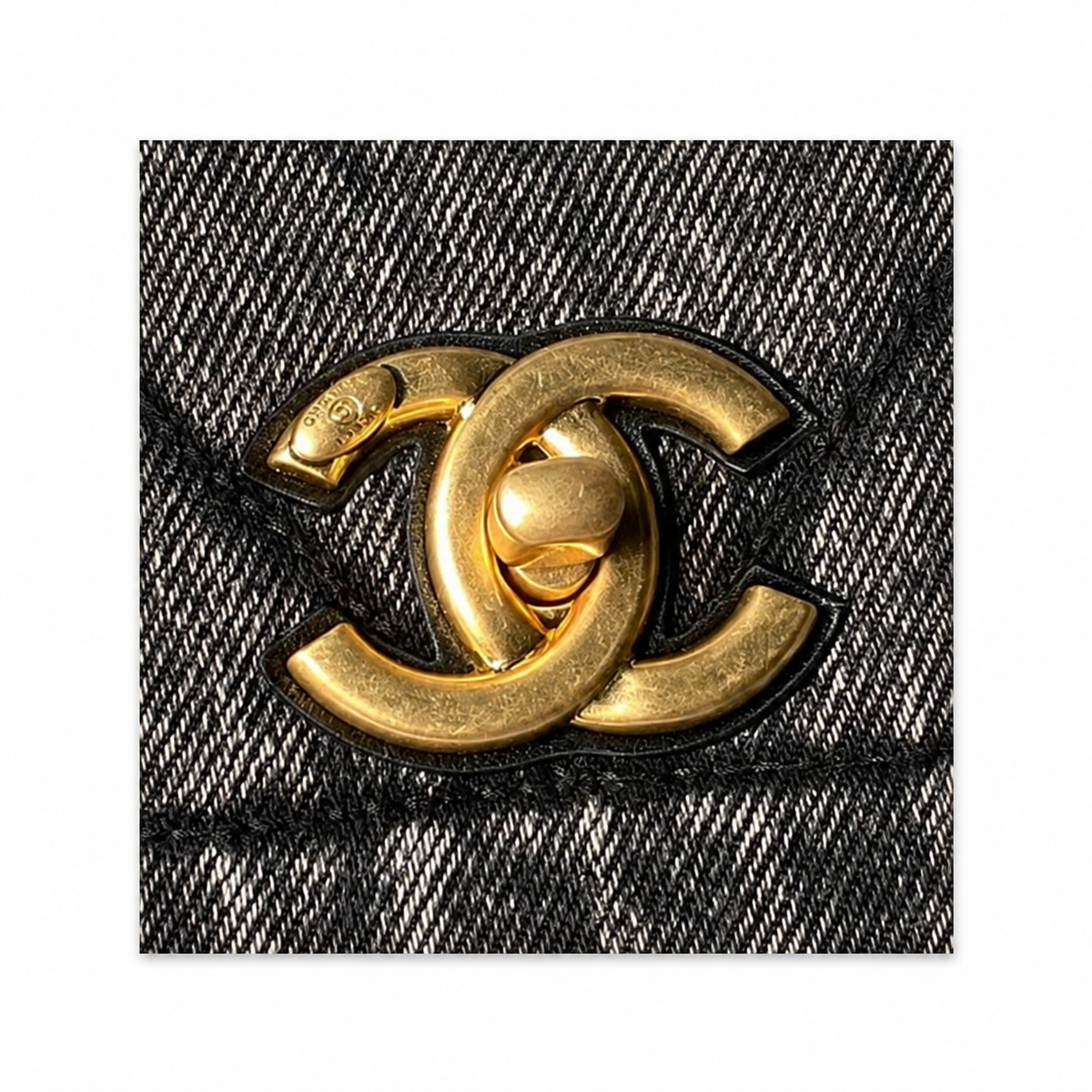 Chanel Denim Quilted Flap Bag | CC Turn-Lock Gold Chain Dark — 24x35cm