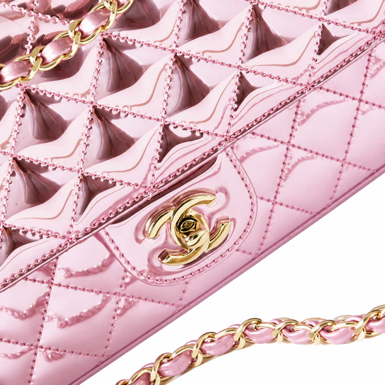 Chanel Quilted Metallic Flap Bag with Star Coin Purse Pink 15.5×24×7.5cm