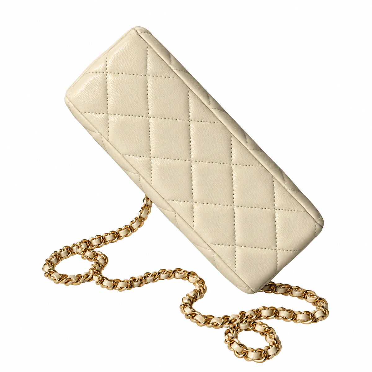 Chanel Pearl Frame Quilted Clutch Cream 10×20×7cm